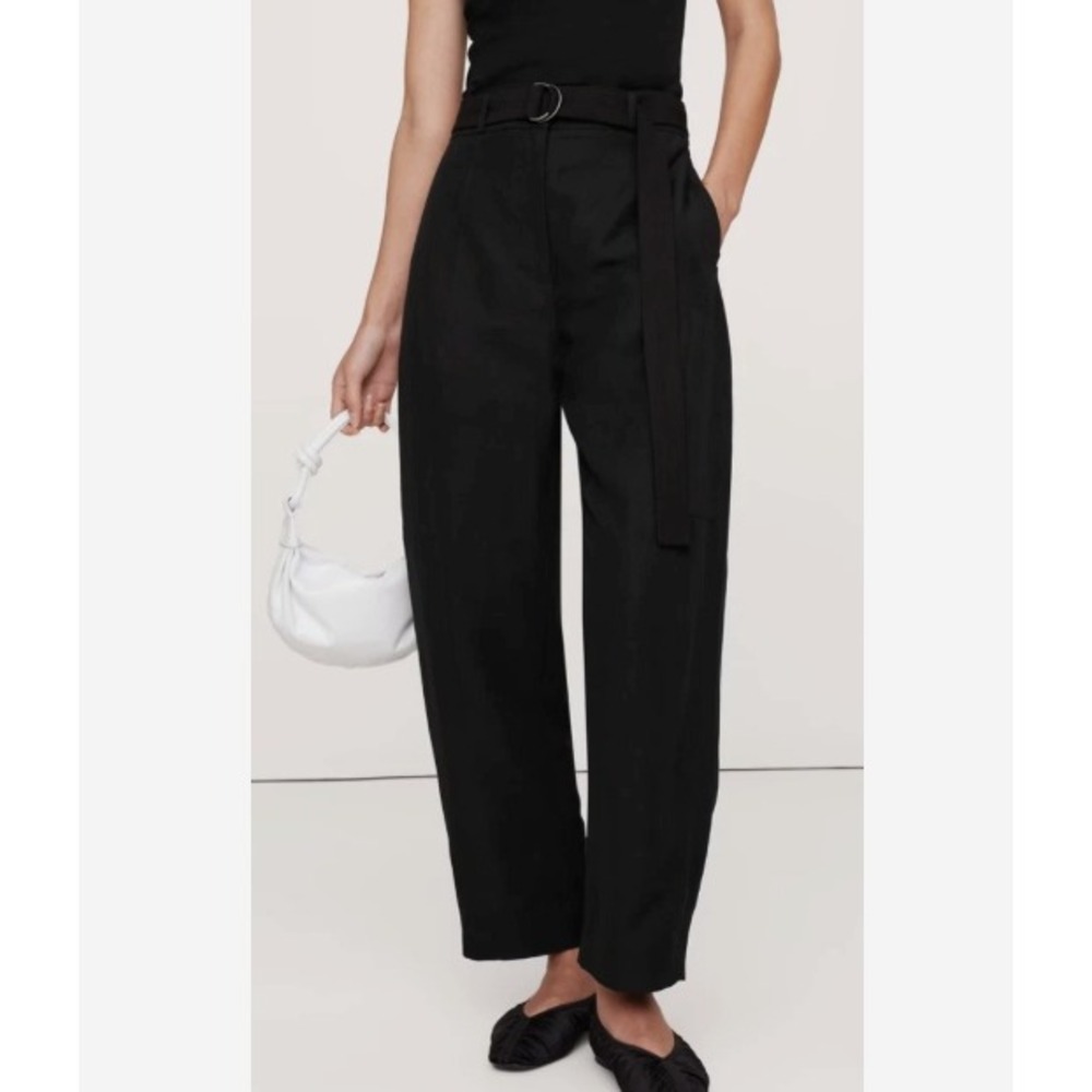 Banana Republic High-Rise Barrel Tencel-Linen Pant Womens 12 Black Coastal EUC